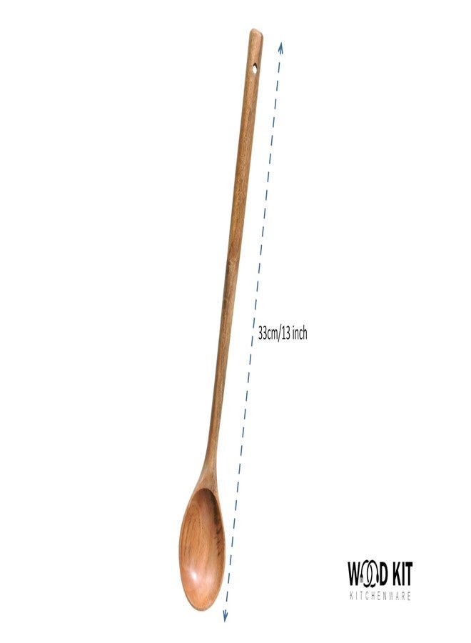 WOODKIT مغرفة خشبية طويلة بمقبض من وودكيت | ملعقة هوت بوت كورية | ملعقة مستديرة للشوربة | للطبخ | للتقديم | للتقليب | خشب النيم | 33 سم (1) - Image 3
